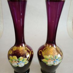 Vintage Murano Hand Painted Bud Vases x 2