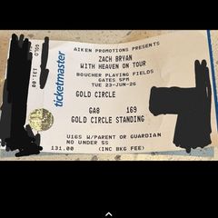 Zach Bryan Belfast gold circle ticket