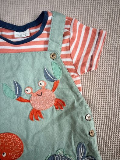 Next Sage Green Sea Life Dungarees & Bodysuit Set Size 6-9 Months 68cm