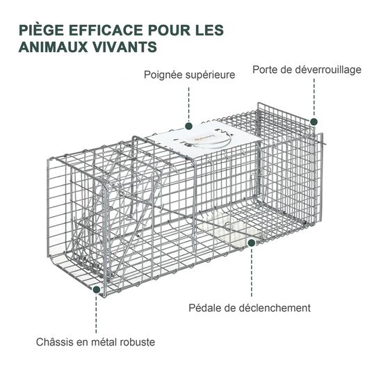 Folding capture cage trap for small animals like rats and mice - 2 doors handle 66 x 24 x 30.5 cm grey steel