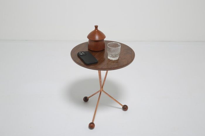 Vintage Tripod Side Teak and Copper Table by Albert Larsson for Alberts Tibro, 1950s