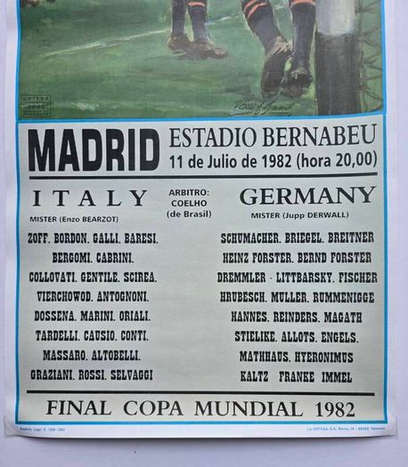 Original 1982 World Cup Final Italy vs Germany Poster Donat Sauri Ortega Spain 82