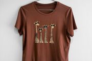 Pre Owned Brown Giraffe Graphic T-Shirt with Sunglasses