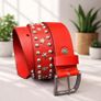 Red Leather Studded Unisex Belt Vintage Punk Star Rivet Belt Handmade Genuine Leather Waist Belt Image 2