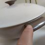 Pair of Vintage Poole Pottery Twintone Lidded Serving Dishes and a Matching Gravy Boat and Underplate, All in Colourway C54, Sepia and Mushroom and in the Older Streamline Shape, circa 1952-55 Image 9