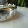 Vintage Solid Silver Hinged Bangle Birmingham 1972 Engraved Floral 27g. With Safety Chain Image 4