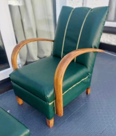 Art Deco restored Vintage 1930s Bentwood fireside chair in faux leatherette