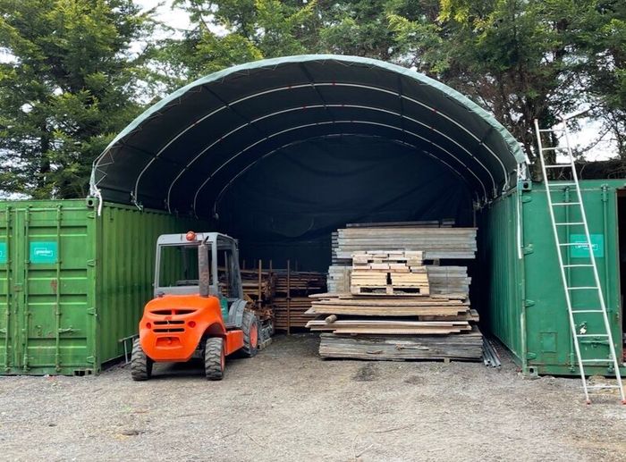 2 x 20ft storage containers and dome shelter