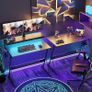 L Shaped Gaming Desk Computer Desk with LED Lights Monitor Stand 130CM Corner Desk with Cup Holder Headset Hook Ergonomic for Home Office Small Space Image 3