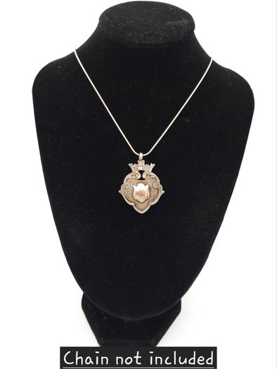 Antique 925 Sterling Silver Heraldic Fob Pendant, Rose Gold Detail Shield, Chester 1920