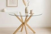 Round Glass Dining Table Set with 4 Faux Leather