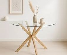 Round Glass Dining Table Set with 4 Faux Leather
