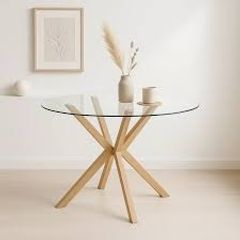 Round Glass Dining Table Set with 4 Faux Leather