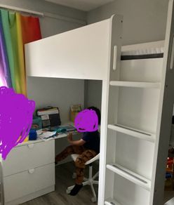 Smastad IKEA loft bed with table and storage + lots of extras
