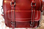 Red leather grab bag with crossbody strap