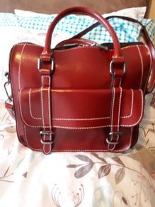Red leather grab bag with crossbody strap