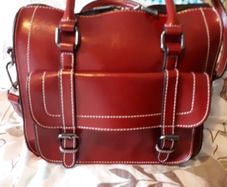 Red leather grab bag with crossbody strap