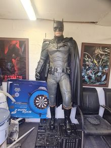 Life size statue of Robert Pattinson as Batman as seen in the 2022 hit movie