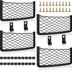 4 Pcs Storage Nets for Campervans, Elastic Trunk Storage Bag with Plastic frame,Van Motorhome Caravan Boat Car Storage Solutions Accessories for Storing Phone/Water Bottle/Toiletry