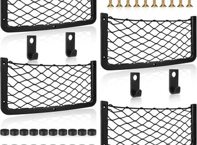 4 Pcs Storage Nets for Campervans, Elastic Trunk Storage Bag with Plastic frame,Van Motorhome Caravan Boat Car Storage Solutions Accessories for Storing Phone/Water Bottle/Toiletry