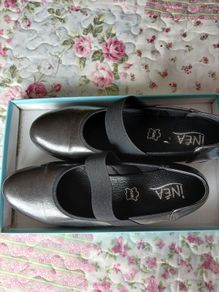 Wedge heel black/granite patent shoes 6