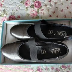 Wedge heel black/granite patent shoes 6