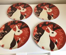 4 Melamine 11" Plates/trays Artist John Hana terrier print