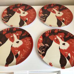 4 Melamine 11" Plates/trays Artist John Hana terrier print