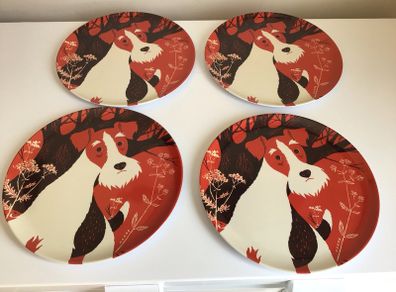 4 Melamine 11" Plates/trays Artist John Hana terrier print
