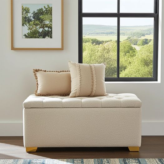 Elegance Boucle Ottoman with Storage 100x40cm  Beige