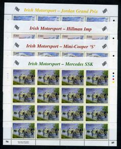 2001 Ireland Irish Motorsport Commemorative Stamps Sheetlet Plate 1A1A1A1A Mint Never Hinged (MNH)