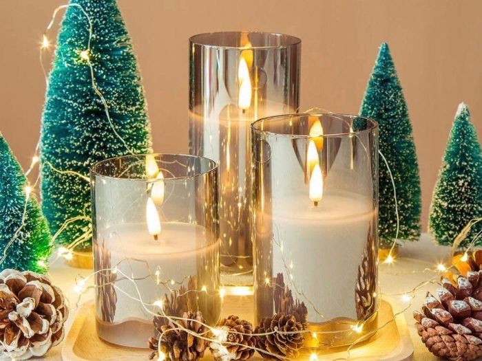 Silver Grey Glass Flameless Flickering Candles with Remote, 3 Pack Realistic LED Fake Candles 3 Inch H 4 Inch 5 Inch 6 Inch