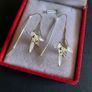 Fuchsia Flower Earrings Silver and Gold Tone Floral Drops Dangle Earrings Image 3