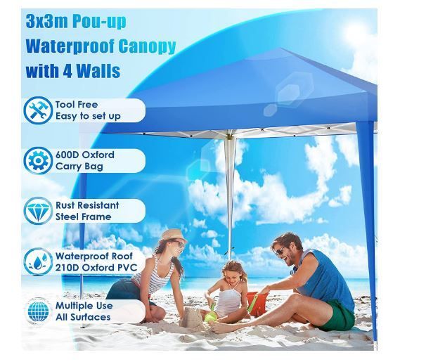 Folding Gazebo 3 x 3 m Waterproof UV Protection Gazebo Popup Garden Tent with 4
