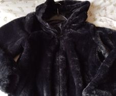 Black fur jacket with hood age 11-12