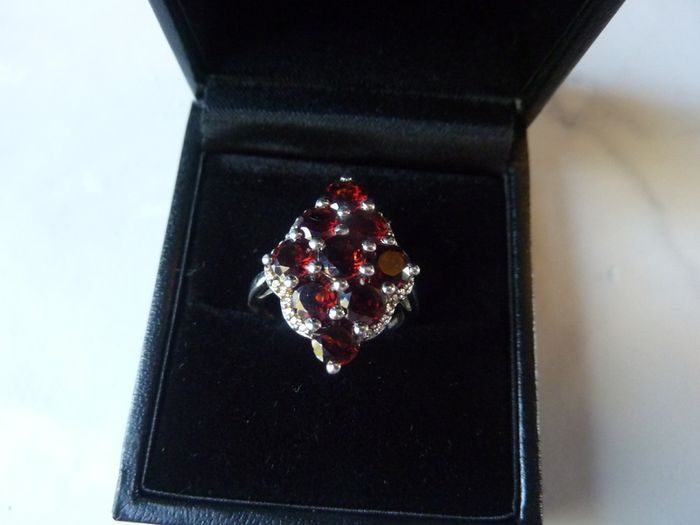 Statement Sterling Silver and Garnet Cluster Ring, Size L