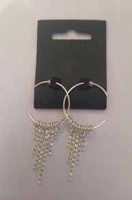 Pilgrim Silver Tone Hoop Earrings Sparkling Rhinestone Tassel Fringe New RRP 34.95 CAN POST