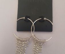 Pilgrim Silver Tone Hoop Earrings Sparkling Rhinestone Tassel Fringe New RRP 34.95 CAN POST