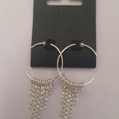 Pilgrim Silver Tone Hoop Earrings Sparkling Rhinestone Tassel Fringe New RRP 34.95 CAN POST