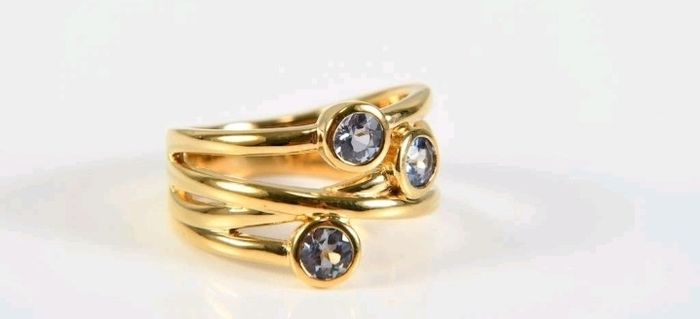 Heavy Tanzanite ring gold plated on sterling silver