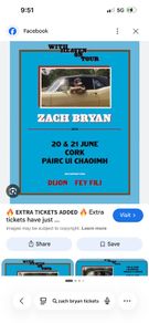 Zach Bryan ticket June 21st cork