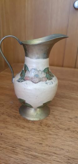 Vintage Enamelled Brass Vase and Jug
