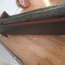 mid century teak and black leather sofa Image 3