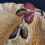 Delightful Two Sectioned Dish with the Texture of a Cabbage Leaves with a Leaf and Pear Decoration and Finial, By Crown Devon, Circa 1940, Funky MCM Chic Image 2