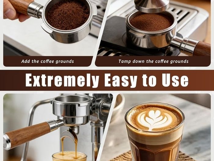 51mm Bottomless Portafilter 3 Ears, Compatible with Delonghi EC680/EC685  100% Stainless Steel with 2 Filter Baskets(Single+Double Shots), WDT Tool, Puck Screen, Metal Base, Solid Wood Handle