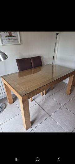 large dining table & two chairs