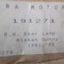 Nissan Sunny R/H Rear Lamp 1981. Image 2