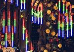 Shower Rain Lights 30CM, 8 Waterproof Spiral Tubes Meteor Lights, 288 LEDs Rain Lights for Christmas Outdoor Garden House Window Xmas Tree Decoration(Colorful)