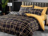 Double Duvet Set Black & Gold Doublesided Bedding Set 3 PCS With Pillowcases Ultra Soft Anti Allergic Non Iron Luxury Microfiber (Black, Double (200 x 200 cm))