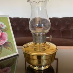 1930s40s Aladdin Model 12 Brass Table Mantle Oil Lamp with Fluted Glass Shade